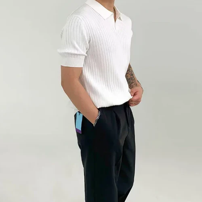 MAREO | Geribd poloshirt met korte mouwen voor heren